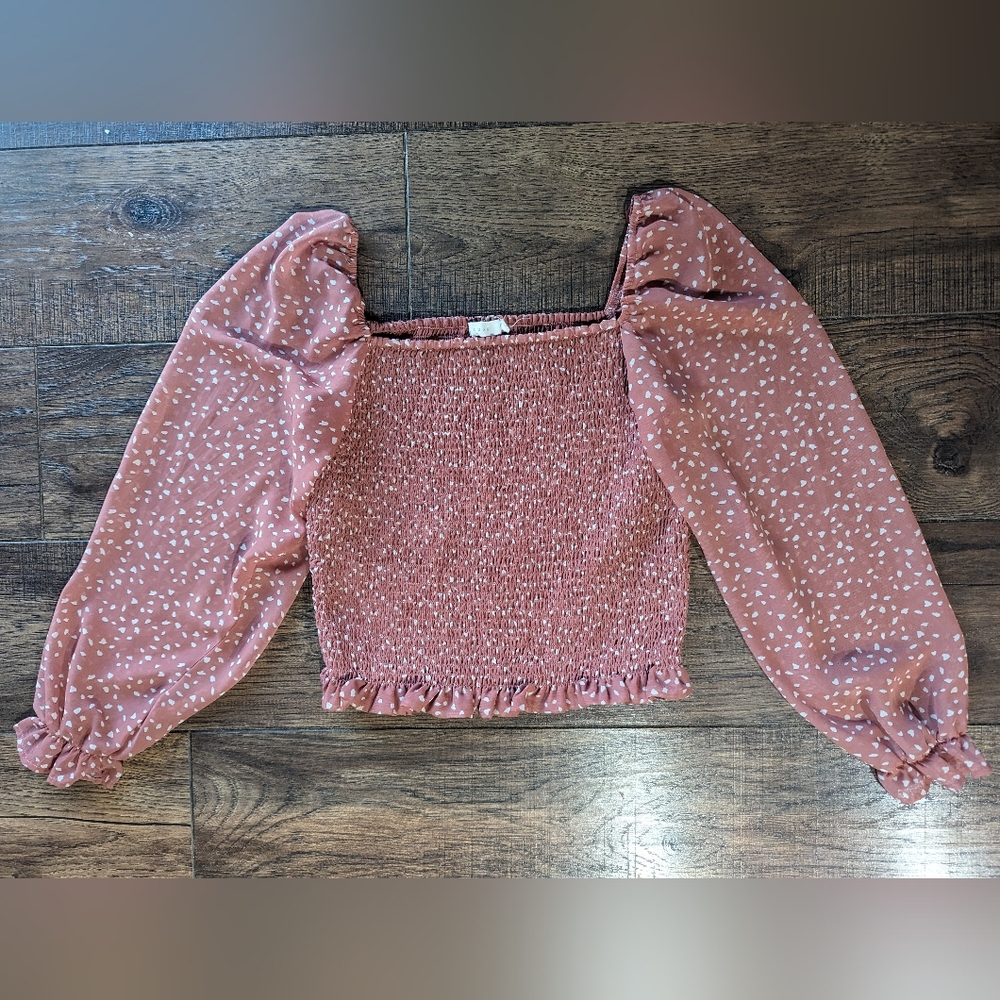 Lush Women's Rose & Cream Speckled Tube Top w/ Chiffon Balloon Sleeves Sz Large